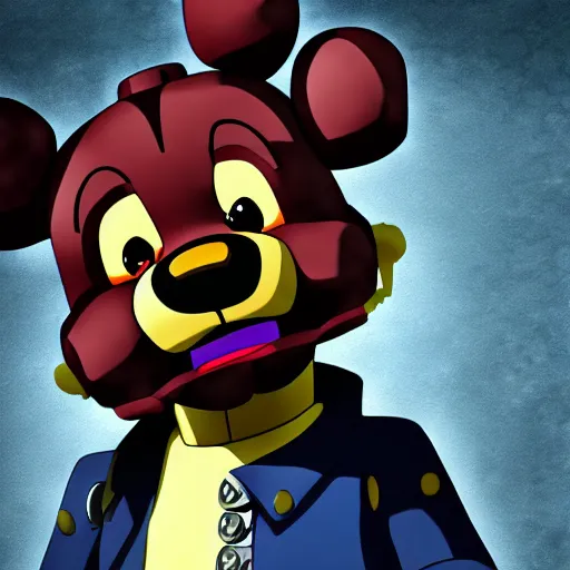 Image similar to freddy fazbear from fnaf in tokyo ghoul anime, 4 k, hyper realistic, anime style, illustration