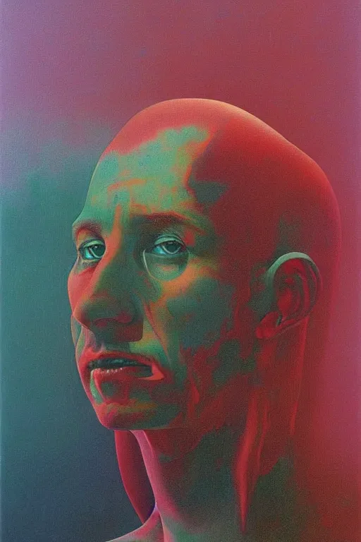 Image similar to portrait of chester bennington colourful shiny beautiful harmony painting by zdzisław beksinski