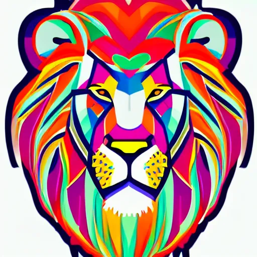 Prompt: lion subject, sticker, highly detailed, colorful, illustration, smooth and clean vector curves, no jagged lines, vector art, logo