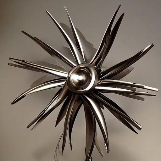 Prompt: kinetic wind sculpture metallic 4k highly detailed