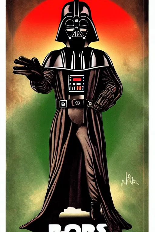 Image similar to retro cannabis with darth vader poster