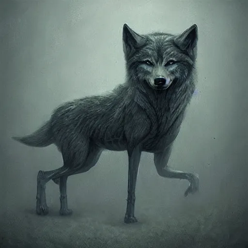 Prompt: wolf like a human, holding brush, artwork by Antón Semenov,