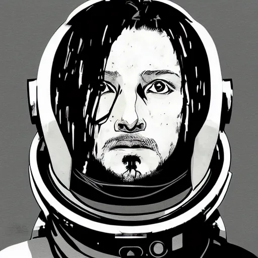 Image similar to portrait of an astronaut character in the style of Death Stranding by Yoji Shinkawa and Ashley Wood