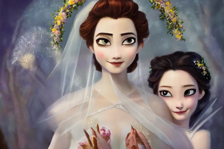 Image similar to a cinematic portrait of wedding photograph jpeg close up moment of a divine a japan sun god and moon goddess lovers magician at a wedding banquet. portraiture. digital painting. artstation. concept art. wedding photo. illustration. frozen ii art masterpiece by art by krenz cushart