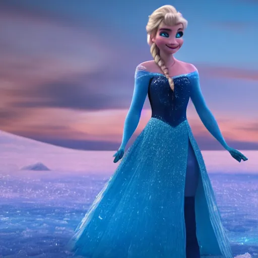 Image similar to the rock as elsa in live action disney frozen, 8k resolution, full HD, cinematic lighting, award winning, anatomically incorrect