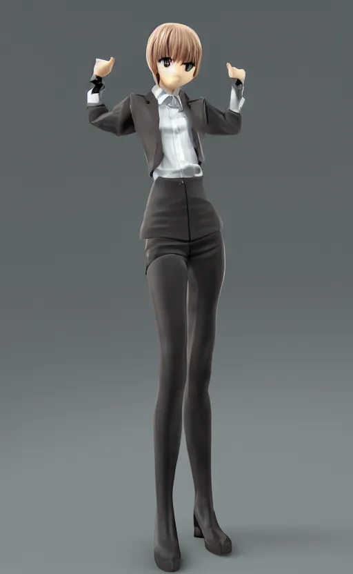 Image similar to Anime girl figure in office suit, unreal engine, highly detailed.