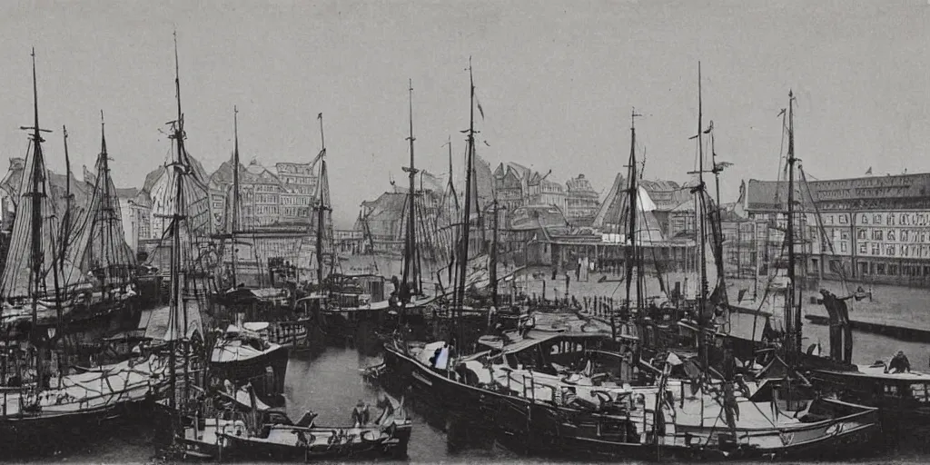 Prompt: 1 8 th century picture of the hamburg fischmarkt, 1 9 0 0 s photography