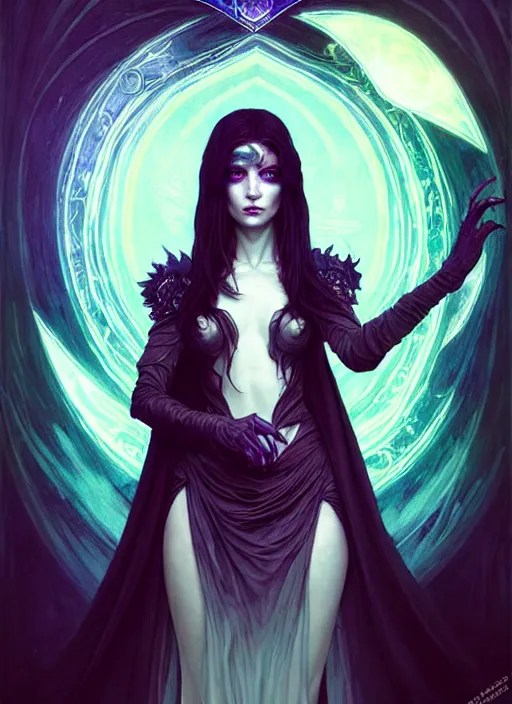 Prompt: a beautiful cinematic female Necromancer Sorceress, galatic shamen with Quantum energy fantasy, fantasy magic, short fade hair, undercut hairstyle, dark light night, intricate, elegant, sharp focus, illustration, highly detailed, digital painting, concept art, matte, art by WLOP and Artgerm and Greg Rutkowski and Alphonse Mucha, masterpiece