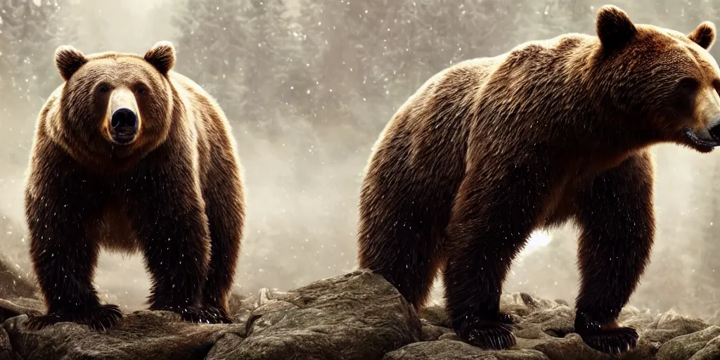 Prompt: very buff realistic bear, realistic 4 k octane beautifully detailed render, 4 k post - processing, highly detailed, intricate complexity, epic composition, magical atmosphere, cinematic lighting, masterpiece, ultra hd