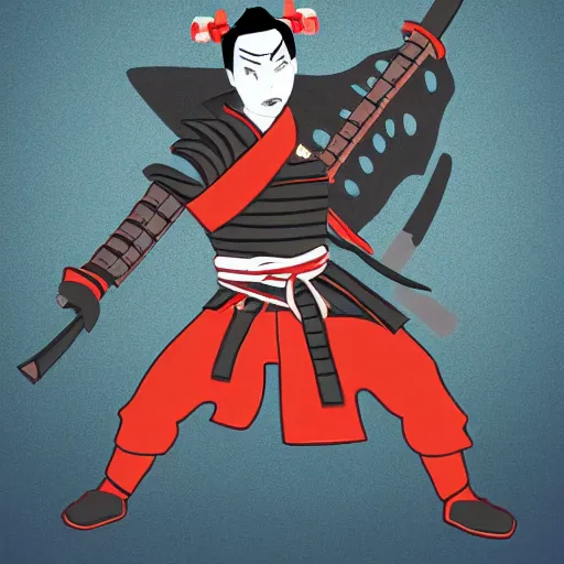 Prompt: samurai action pose in the style of aenami, alena