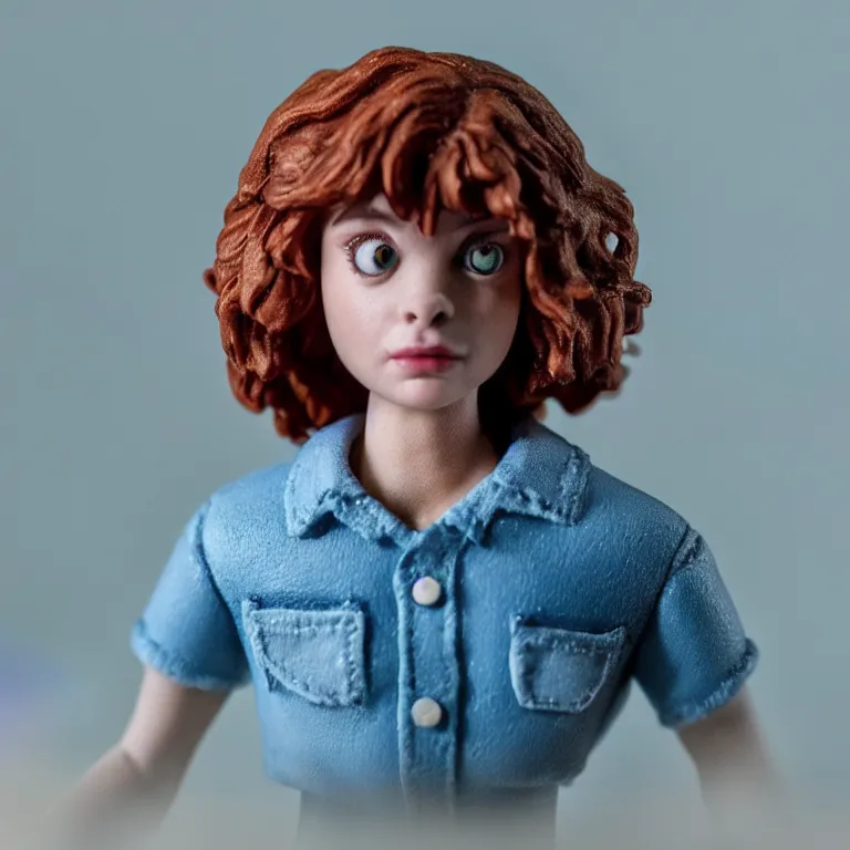 Image similar to a cinematic film still of a claymation stop motion film stranger things, portrait, shallow depth of field, 8 0 mm, f 1. 8