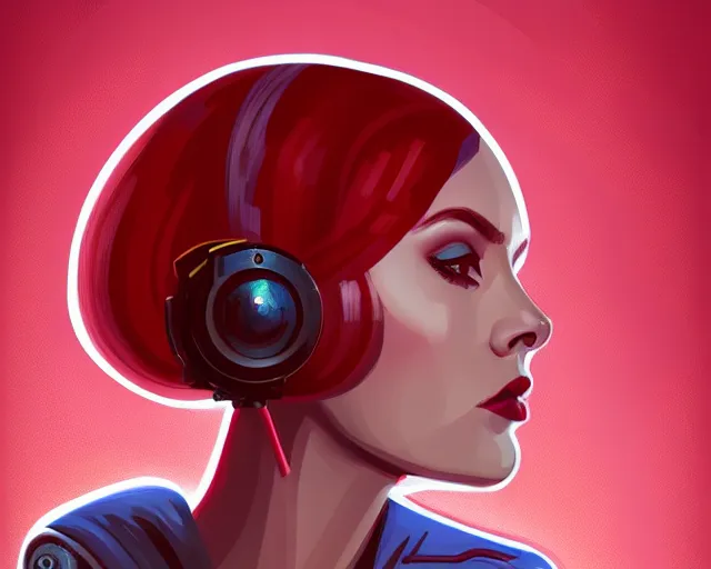 Image similar to dslr red head woman style sharp digital painting. retrofuturism. concept art. artstation. casey weldon. digital render. dan mumford. bokeh, 8 5 mm f 1. 4