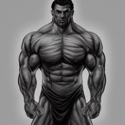 Prompt: overly muscular giant superhuman gigachad, grayscale, epic, digital, highly - detailed, artstation cgsociety