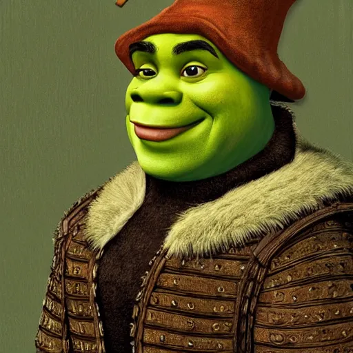 Prompt: shrek, tudor portrait, highly detailed,