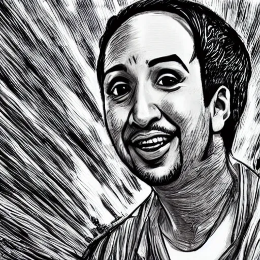 Image similar to lin manuel miranda in the style of junji ito