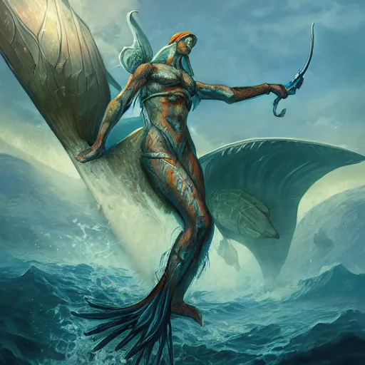 Image similar to merfolk at war, trending on artstation, ultra fine detailed, hyper detailed, hd, concept art, digital painting