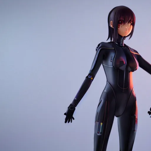 Image similar to beautiful image of a human like anime android in a thight plugsuit, high quality, highly detailed, 4 k, drawn by wwpgi, trending on artstation, digital art, rendered in unity 3 d