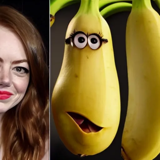 Image similar to a banana that has face of emma stone on it, dark humor, dalle 2 reference