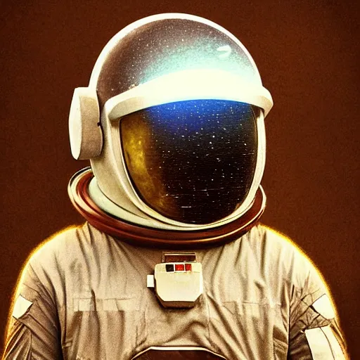 Prompt: helmet astronaut on fruit orange planet, artstation, ultra realistic, by raphael lacoste and danny villneuve