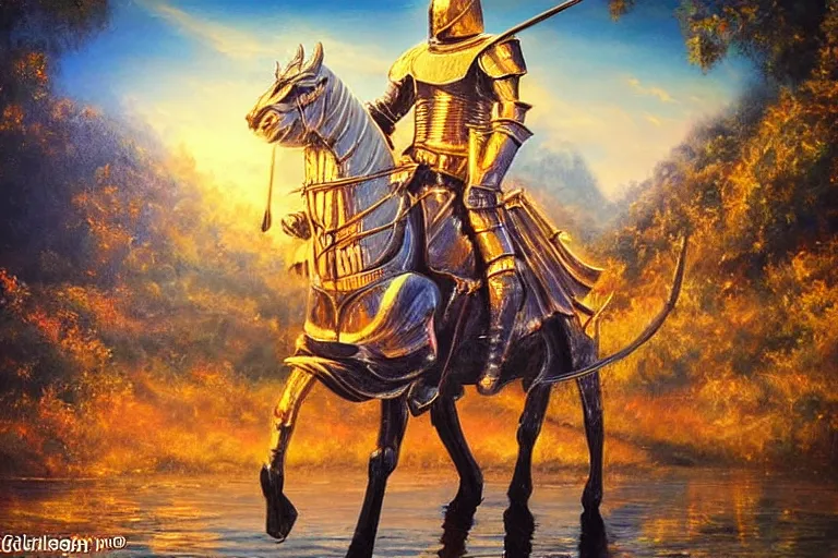 Prompt: knight, temple, fantasy, painting, ultra realistic!!!, clear weather, golden hour, sharp focus