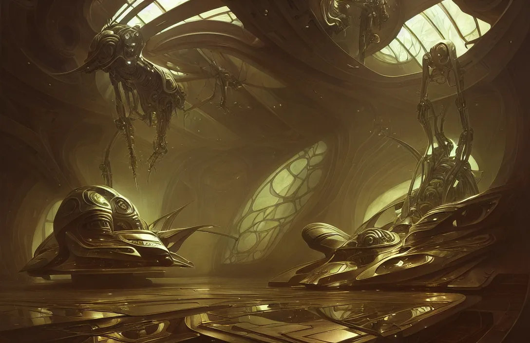 Prompt: interior of an evil alien insectoid spaceship, heroic lighting, sci-fi, intricate, elegant, highly detailed, lifelike, photorealistic, digital painting, artstation, illustration, concept art, smooth, sharp focus, art by John Collier and Albert Aublet and Krenz Cushart and Artem Demura and Alphonse Mucha