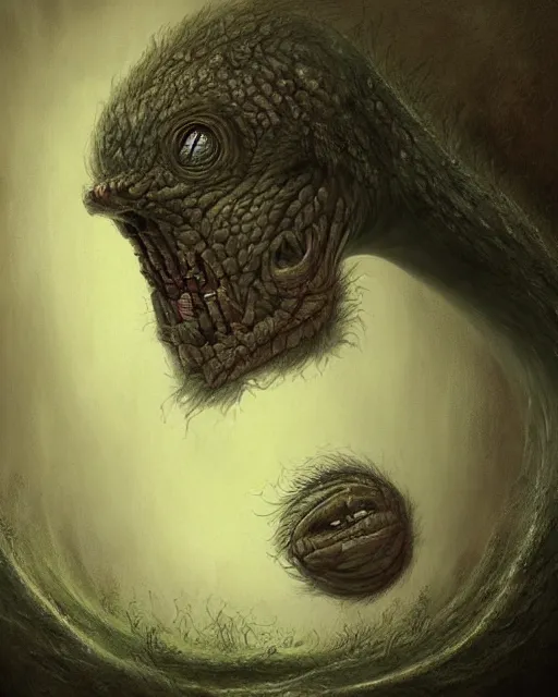 Prompt: a painting of a strange creature by anton semenov and dariusz zawadzki