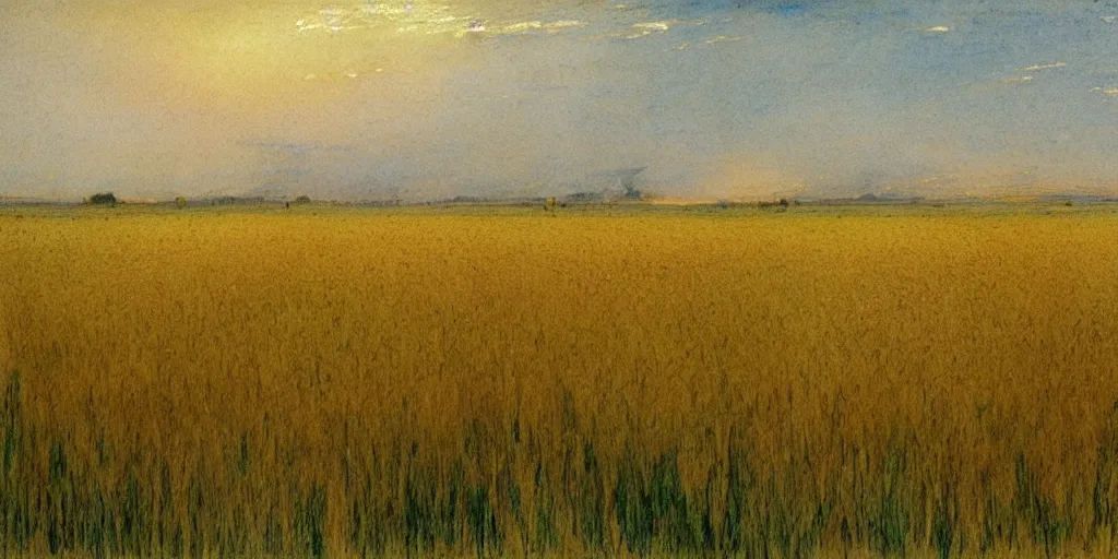 Prompt: a hiper intricate watercolor of a beatifull serene wheat field, extremely detailed, sharp focus, wide view, smooth, digital illustration, colorfull, by william turner art, by greg rutowski, by carl larson, by edmund dulac