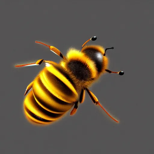 Prompt: 3 d render of a bee, close up shot, blurry background