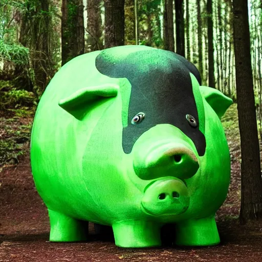 Prompt: a massive, oversized pig with radioactive green skin standing in the middle of a forest clearing