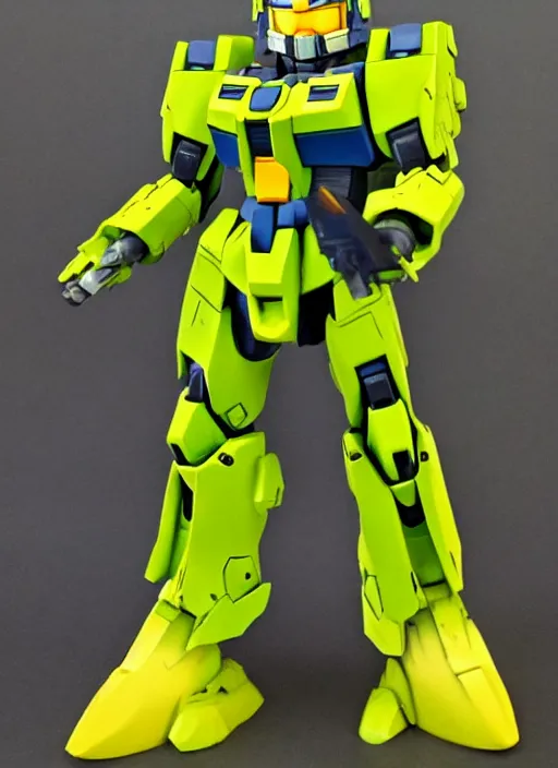 Image similar to master chief gundam, green armor, yellow visor