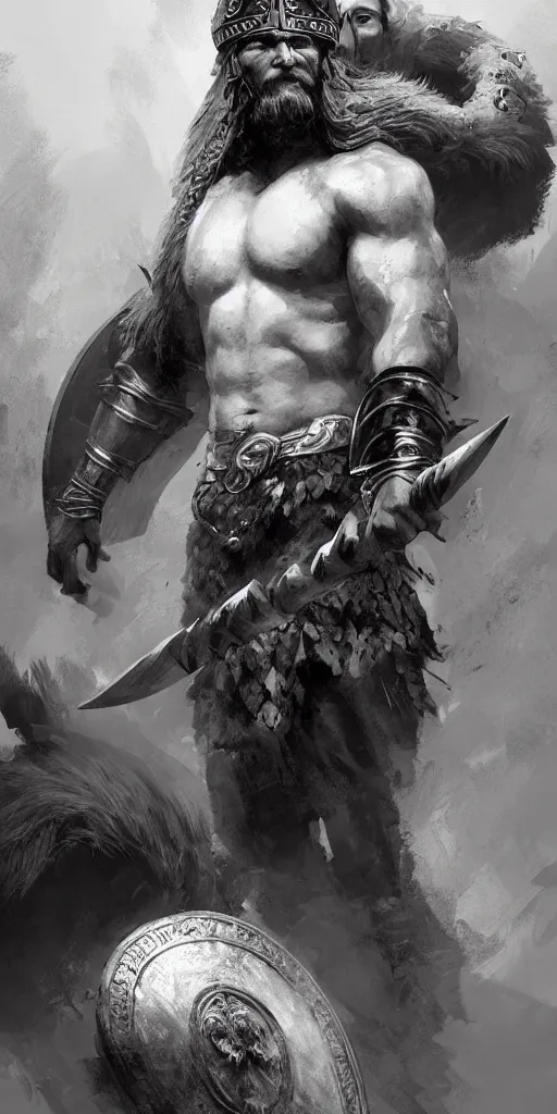 Image similar to highly detailed beautiful black and white photography of a viking, sharp focus, dynamic lighting, elegant harmony, beauty, masterpiece, by riccardo federici, by craig mullins, by greg tocchini, by greg rutkowski