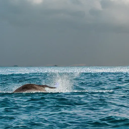 Image similar to Large creature with four legs swimming in the ocean