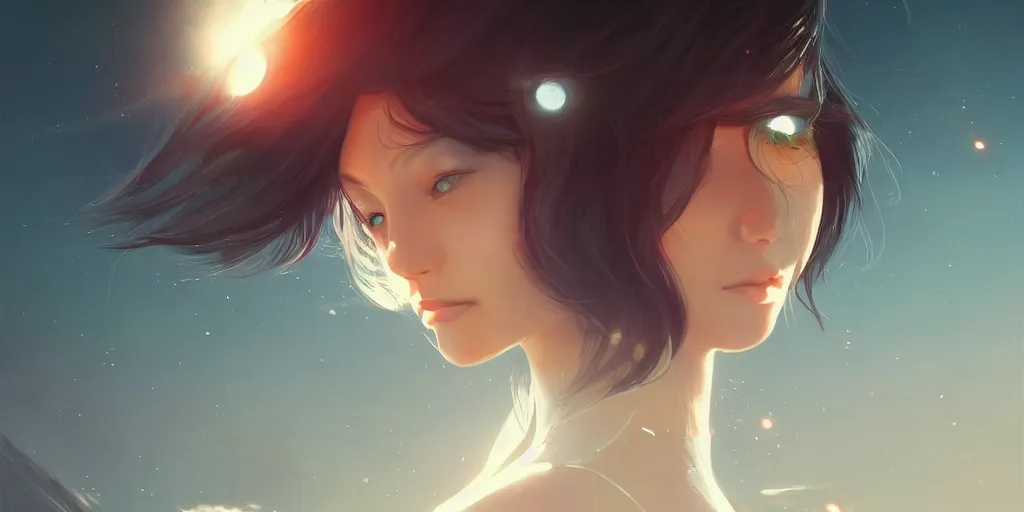 Image similar to Young Himalayan woman, somber white eyes, long ashy hair, gentle lighting, piloting a small space shuttle, futuristic, dim lighting, digital art by Makoto Shinkai ilya kuvshinov and Wojtek Fus, digital art, concept art,