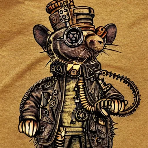 Prompt: steampunk rat, acid, 303, psychedelic