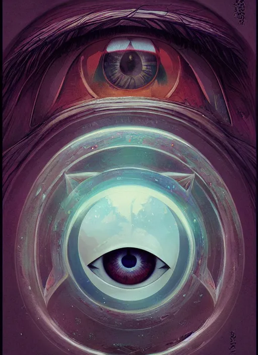 Image similar to all seeing eye by hiroshi yoshida and moebius and loish and artgerm, painterly, symmetrical, ultra detailed, hyper realistic, illustration, concept art, smooth, sharp focus