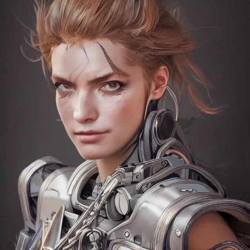 Prompt: studio portrait of tracey emin cosplay as mecha paladin absurdly beautiful, elegant, young sensual graceful woman, ultrafine hyperrealistic detailed face illustration by kim jung gi, irakli nadar, intricate linework, colors, matte, octopath traveler, final fantasy, octane render, trending on artstation, intricate environment