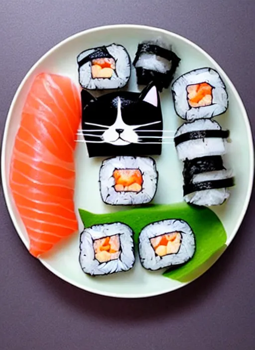 Image similar to clear photorealistic picture of adorable cats made out of sushi