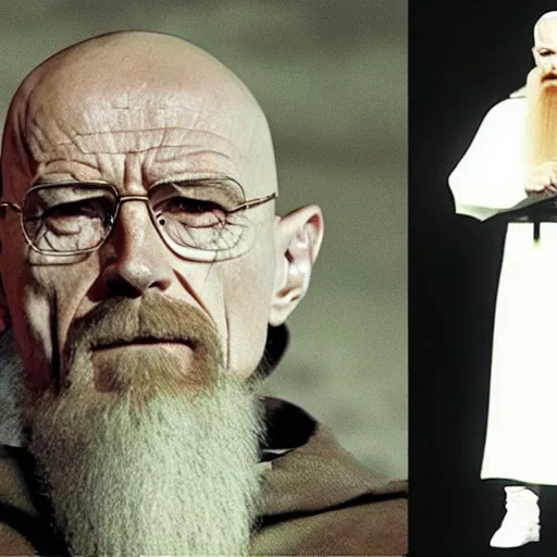 Prompt: Walter White dressed like Saruman the White