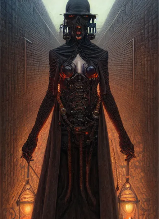 Prompt: portrait of a executioner, hyper detailed masterpiece, dystopian background, jean giraud, digital art painting, darkwave goth aesthetic, lovecraftian, artgerm, donato giancola and tom bagshaw