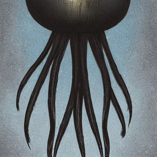 Prompt: retro dark vintage sci - fi 2 d matte illustration, huge jellyfish hanging above city under night sky, art by szukalski, beksinski, 4 k symmetrical portrait