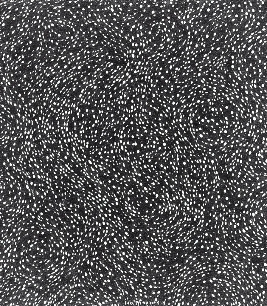 Prompt: a beautiful painting of the universe drawn in a pattern small circles, galaxies, pointilism, rough charcoal sketch, black dots