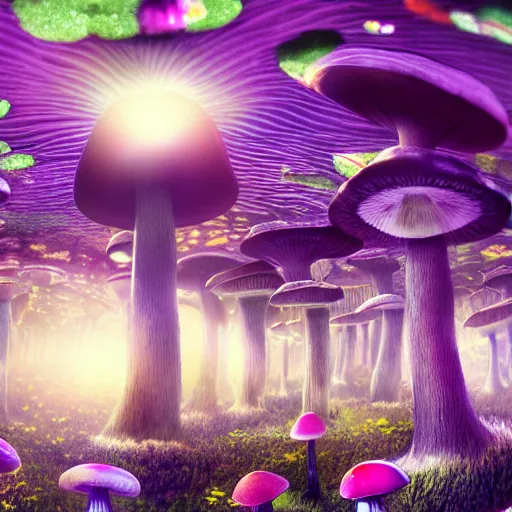 Prompt: mushroom city, dslr, colorful, fantasy,