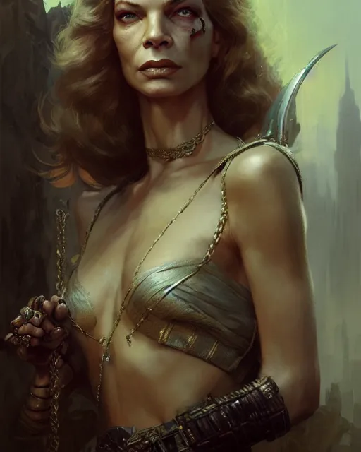 Image similar to fierce young lauren bacall, fantasy character portrait, ultra realistic, concept art, intricate details, highly detailed by greg rutkowski, gaston bussiere, craig mullins, simon bisley