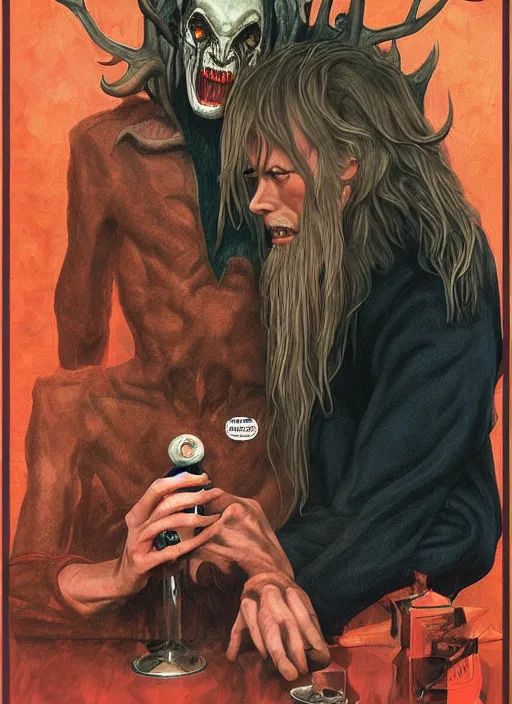 Image similar to twin peaks poster art, of the wendigo demon feeds on david bowie, by michael whelan, rossetti bouguereau, artgerm, retro, nostalgic, old fashioned