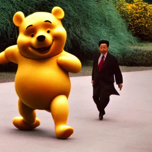 Prompt: winnie the pooh pushing xi jinping on a swing