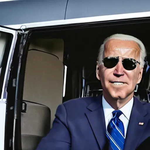 Prompt: Joe Biden in the back of a dark van