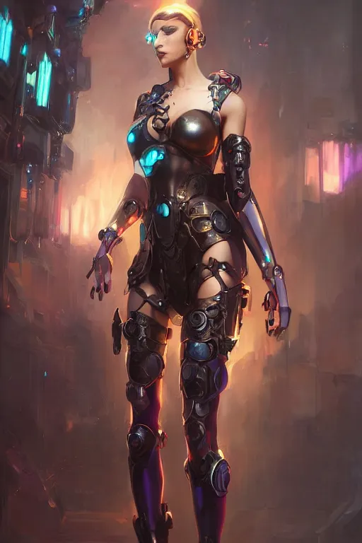 Image similar to cyberpunk princess, body gothic cyber armor, low view, by vladimir volegov and alexander averin and delphin enjolras and daniel f. gerhartz intricate elegant highly detailed digital art, artstation