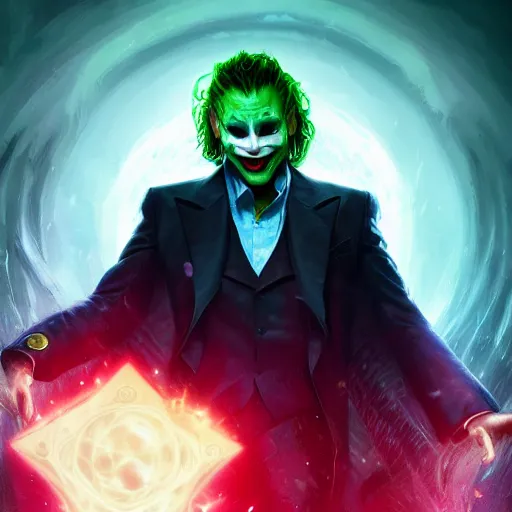 Image similar to portrait of elon musk as the joker as a spellcaster, league of legends amazing splashscreen artwork, splash art, natural light, elegant, photorealistic facial features, intricate, fantasy, detailed face, atmospheric lighting, anamorphic lens flare, cinematic lighting, league of legends splash art, hd wallpaper, ultra high details by greg rutkowski