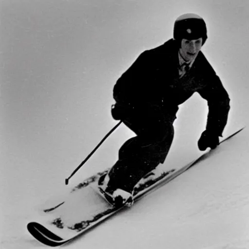 Prompt: Vintage photograph of Nikola Tesla snowboarding.