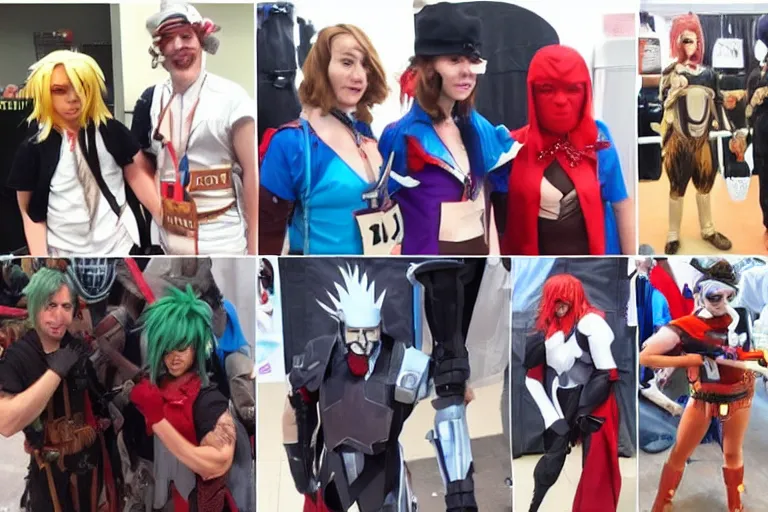 Image similar to clever and hilarious improvised low - cost cosplays at a convention.